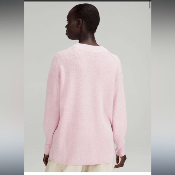 Lululemon Merino Wool Blend Ribbed Crewneck Sweater 6 Womens Pink Peony - Picture 2 of 11